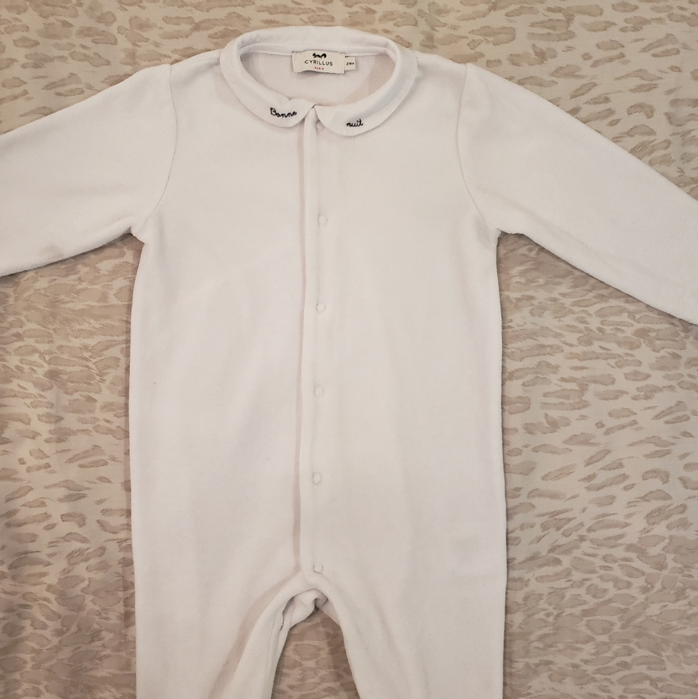CYRILLUS White Velour Romper 24M